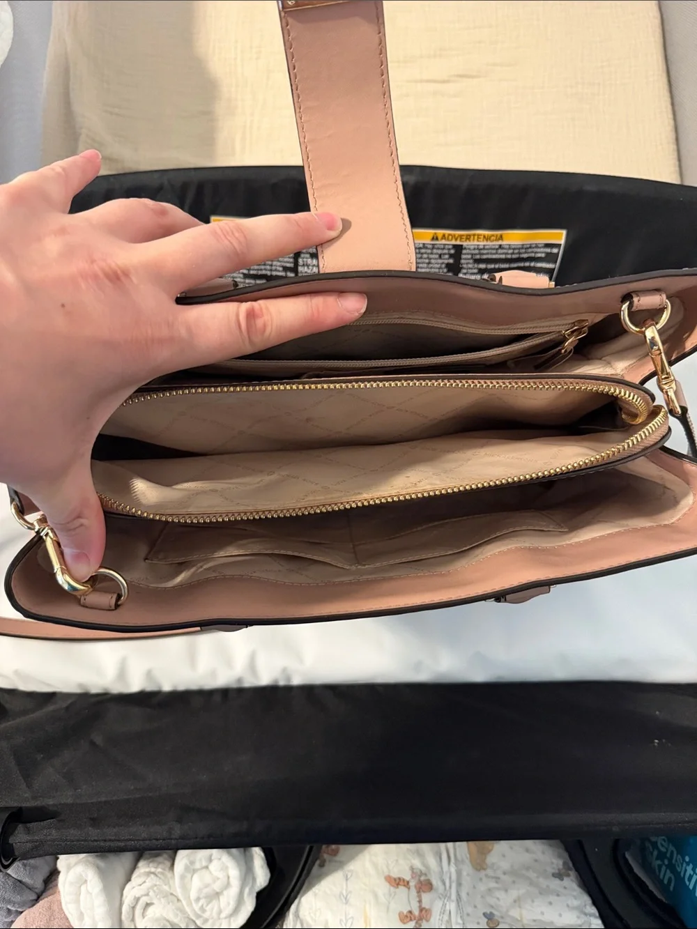 Michael Kors Pink Leather Satchel with Gold MK Lock
